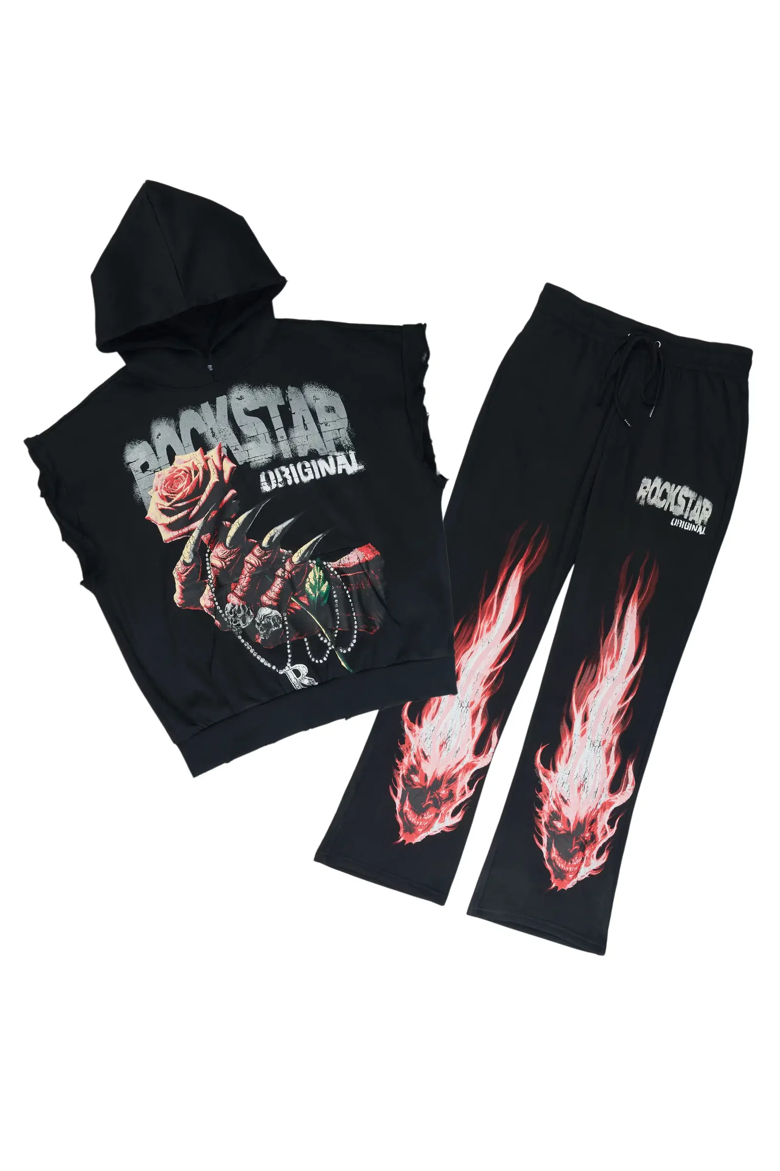 Image of Azyrx Black Cut Sleeve Hoodie/Baggy Pant Track Set