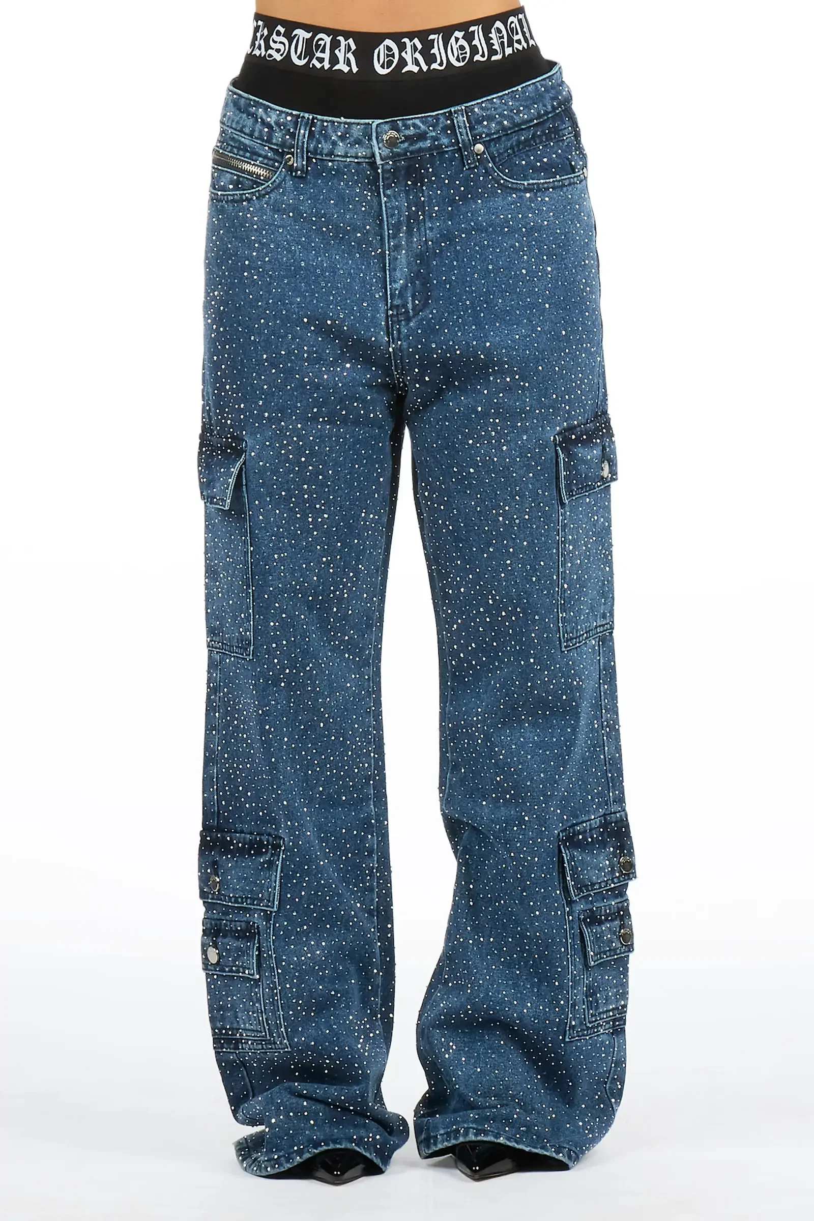 Image of Dominika Blue Rhinestone Baggy Fit Jean
