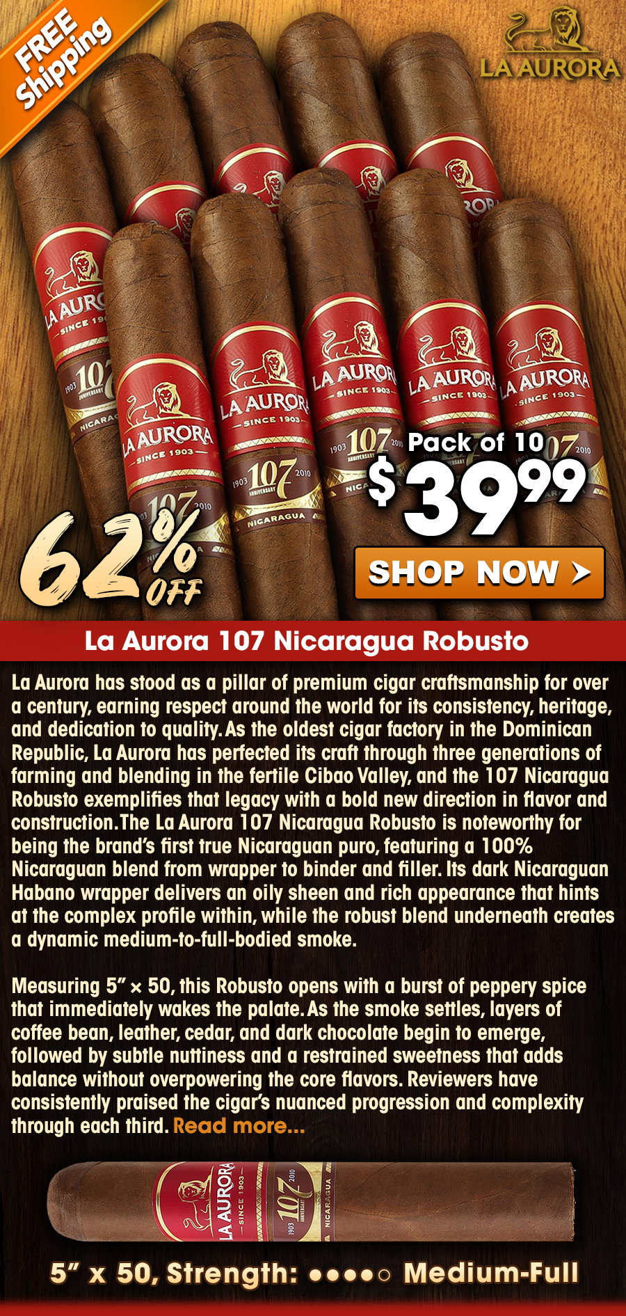 La Aurora 107 Nicaragua Robusto