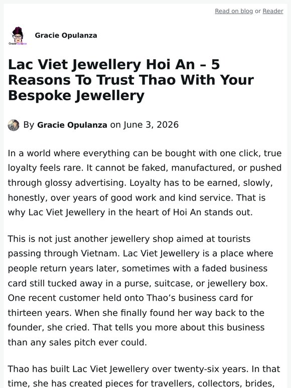 Lac Viet Jewellery Hoi An – 5 Reasons To Trust Thao With Your Bespoke Jewellery