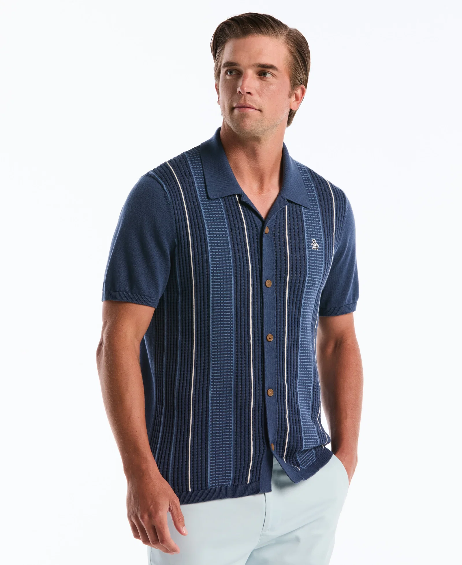 Image of Vertical Striped Button-Up Sweater Polo