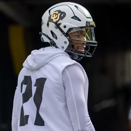 EUGENE, OREGON - SEPTEMBER 23: Safety Shilo Sanders #21 of the Colorado Buffaloes walks off the field before their game against the Oregon Ducks at Autzen Stadium on September 23, 2023 in Eugene, Oregon. (Photo by Tom Hauck/Getty Images)