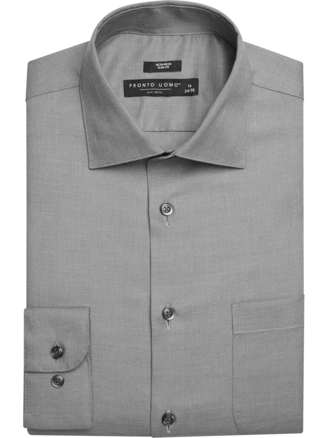 Pronto Uomo Slim Fit Solid Sharkskin Dress Shirt