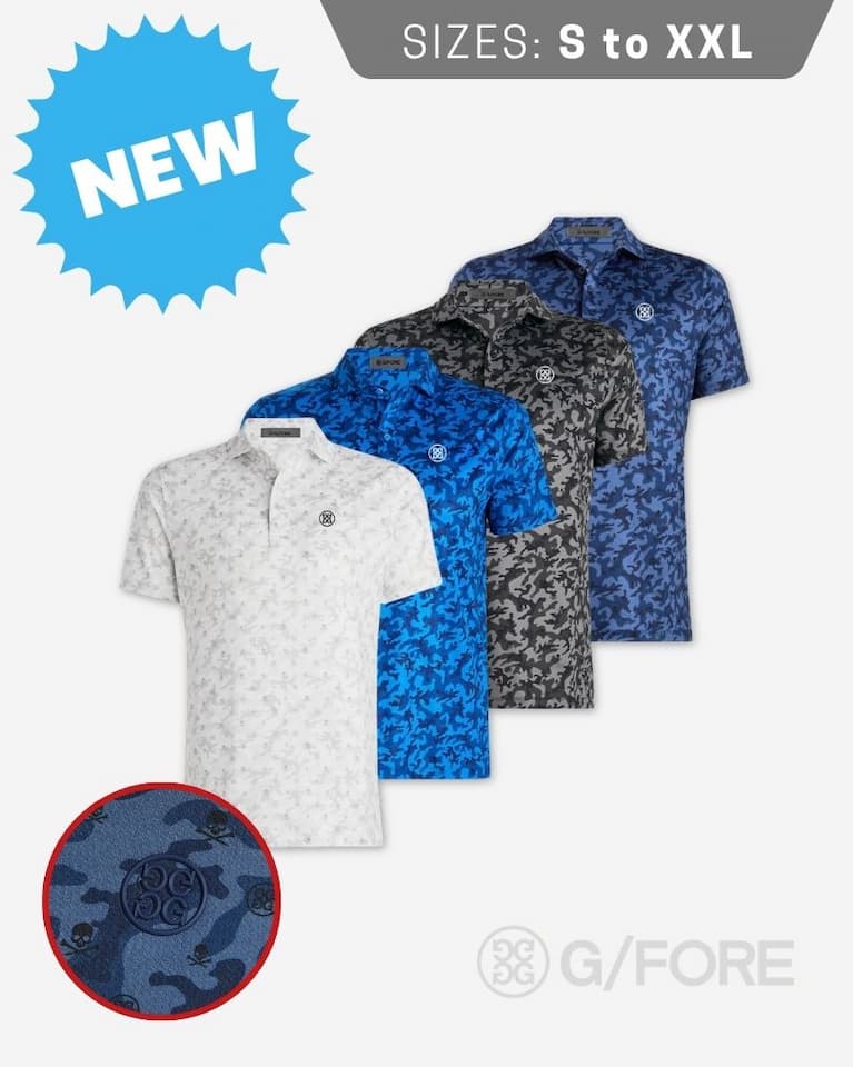 G/Fore Mens Mapped Icon Camo Tech Jersey Spread Collar Golf Polo Shirt