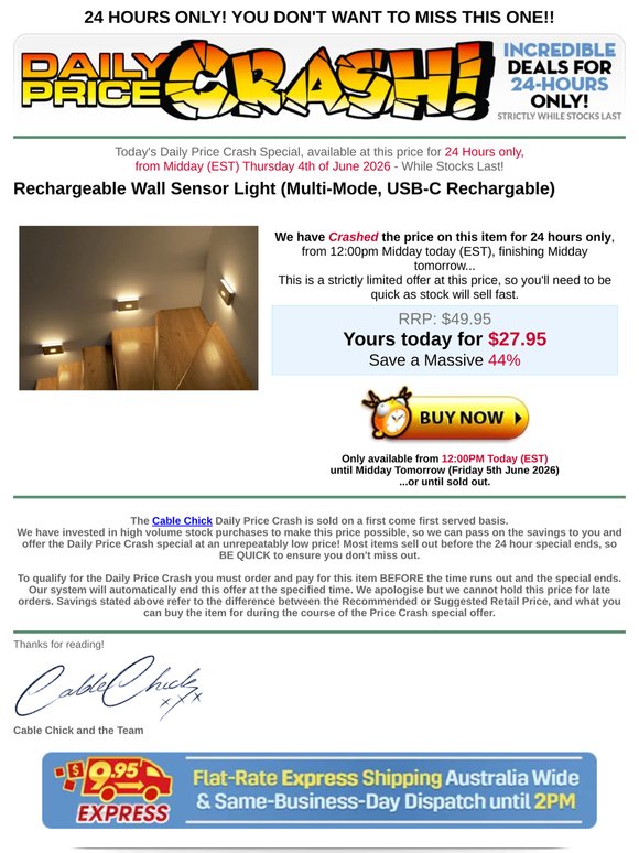 PRICE CRASH: Rechargeable Wall Sensor Light - SAVE 44%