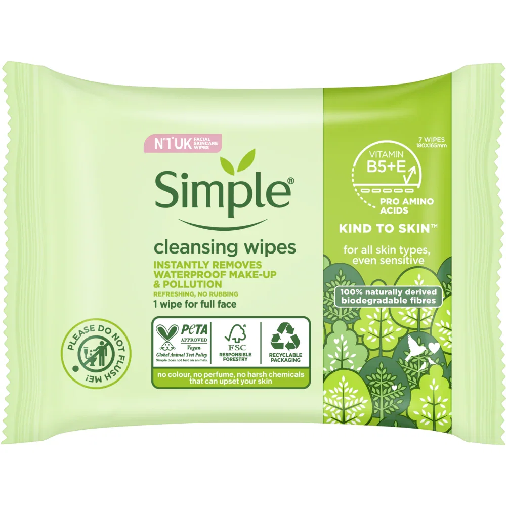 Image of Simple Kind To Skin Cleansing Biodegradable Face Wipes Pack of 7