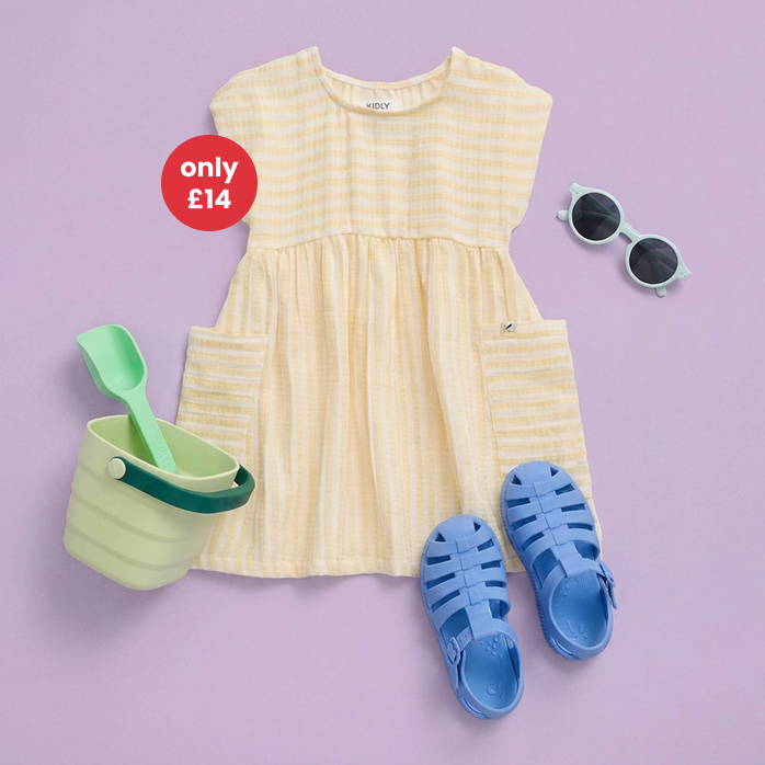 KIDLY by MORI Mustard Striped Muslin Dress