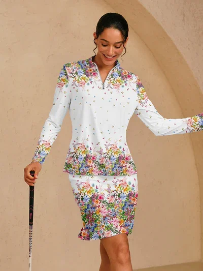 Botanical Energy Silky Ruffle Golf Shirt Quarterzip UPF50+