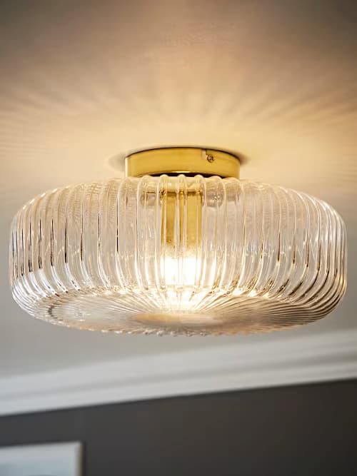 Calpe Brushed Gold Ribbed Glass Flush Ceiling Light