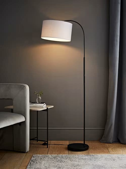 Curva Curva Black Arc Floor Lamp with Grey Shade