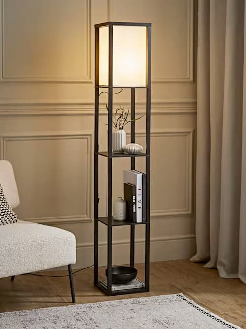 Struttura Black Shelving Floor Lamp with Fabric Shade