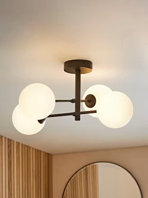 Darla Black IP44 4 Arm Frosted Globe Ceiling Light