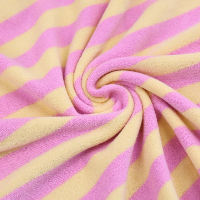 Tissu jersey éponge rayé Leo - jaune beurre / rose