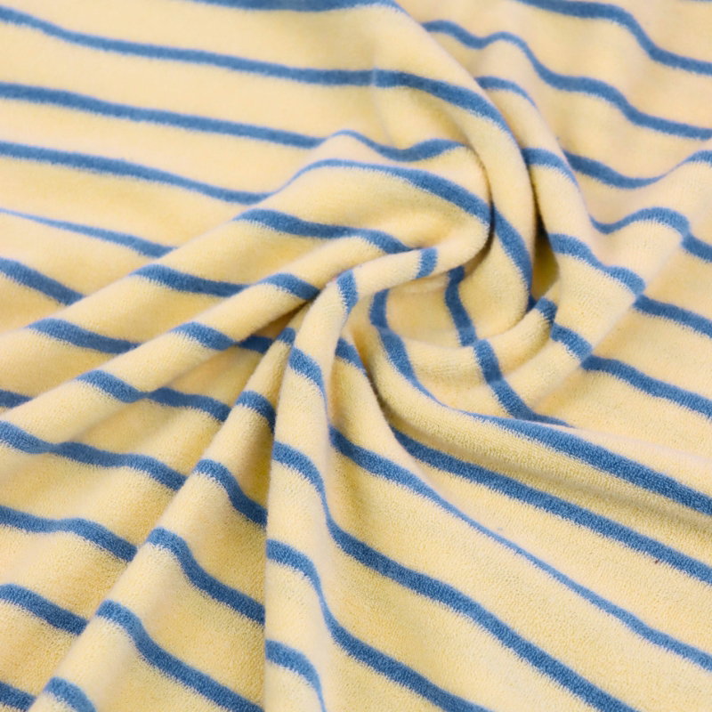 Tissu jersey éponge rayé Jim - jaune beurre / bleu