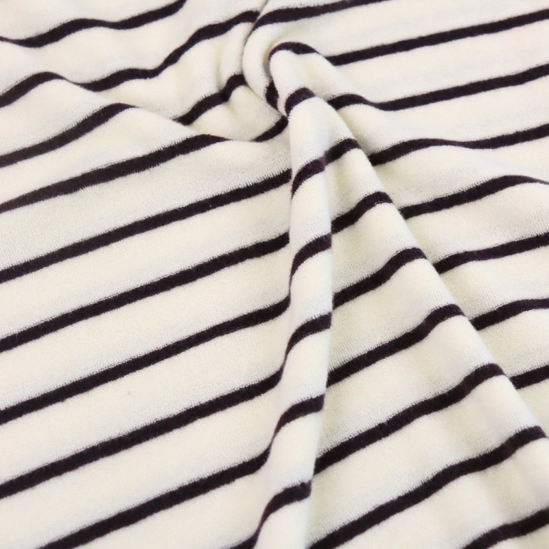 Tissu jersey éponge rayé Jim - écru / marron