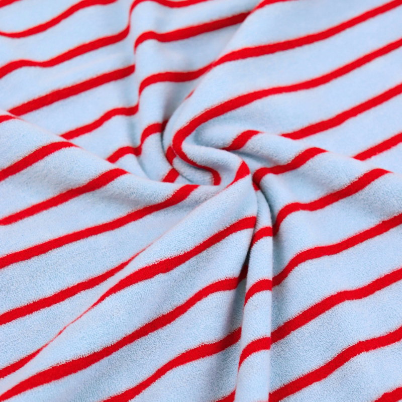 Tissu jersey éponge rayé Jim - bleu ciel / rouge