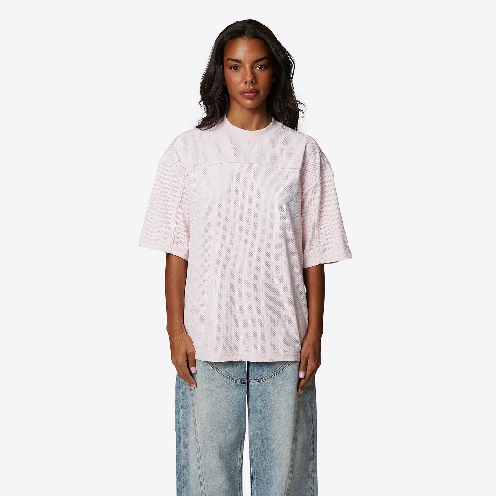 Image of Monogram Mesh Oversized Baby Pink Jersey Tee