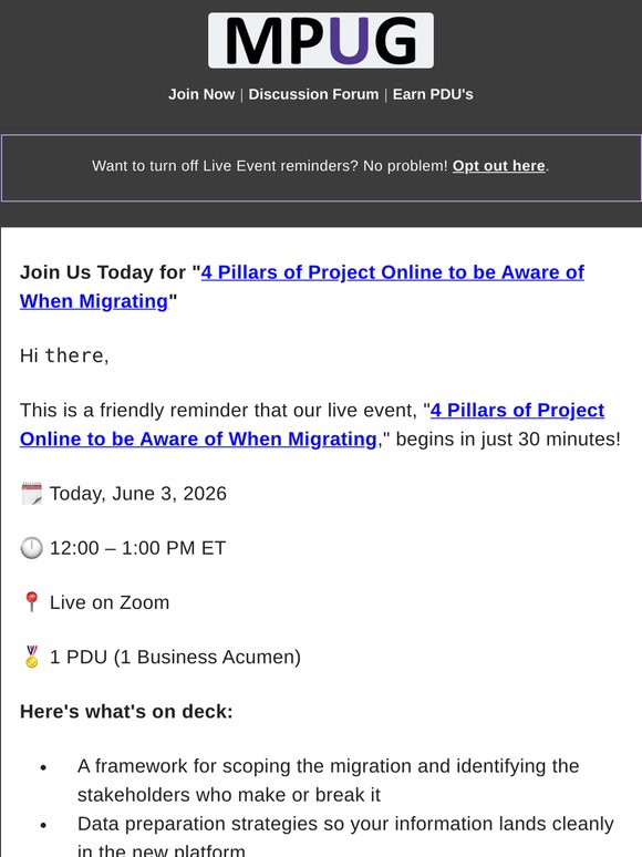 [30 mins] Earn 1 PDU live today! 4 Pillars of Project Online to be Aware of When Migrating