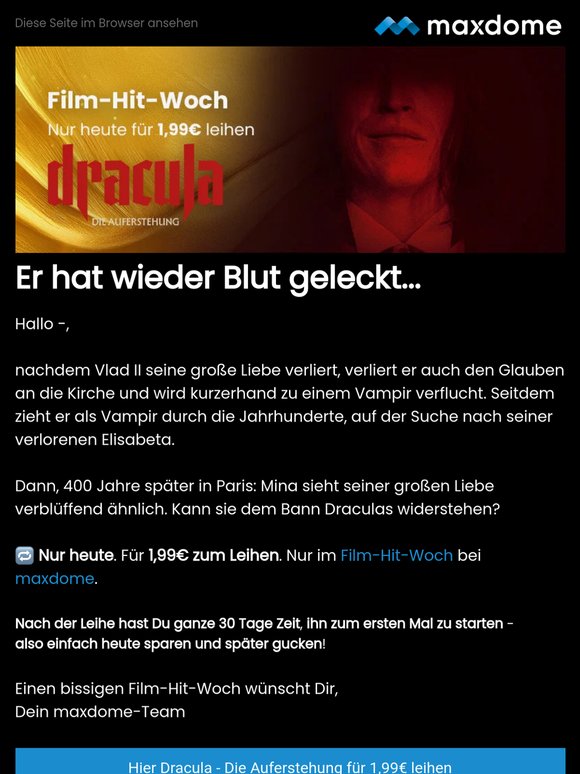NUR HEUTE für 1,99€ leihen: Dracula - Die Auferstehung