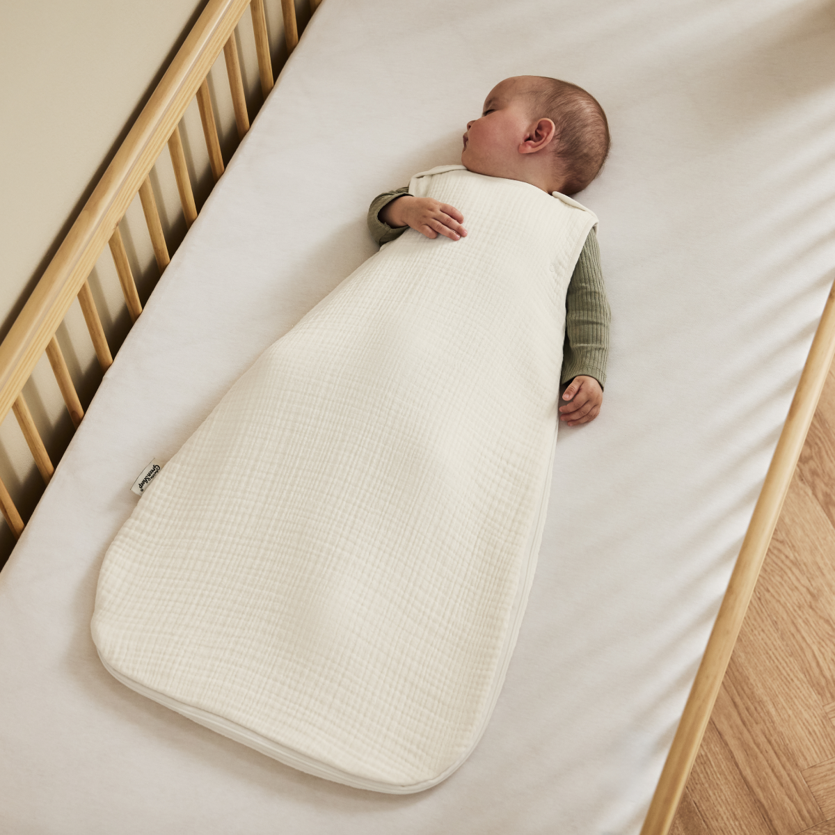 organic muslin baby sleeping bag in ecru