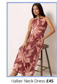 M&Co Petite Orange Floral Print Halter Neck Mesh Maxi Dress