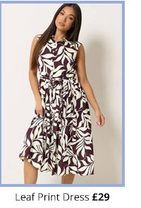 M&Co Petite Berry Purple Leaf Printed Sleeveless Midi Dress