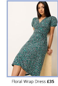 M&Co Petite Green Ditsy Floral Midi Wrap Dress