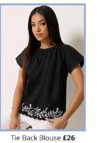M&Co Petite Black Embroidered Tie Back Blouse