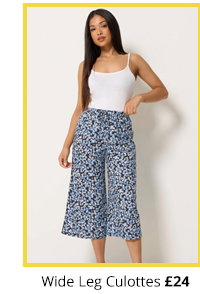 M&Co Petite Blue Floral Print Wide Leg Culottes