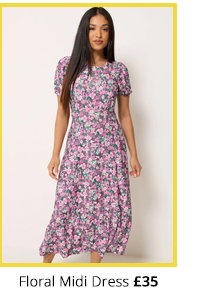 M&Co Petite Berry Purple Floral Short Sleeve Midi Dress
