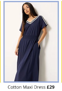 M&Co Petite Navy Blue Woven Trim Detail Cotton Maxi Dress