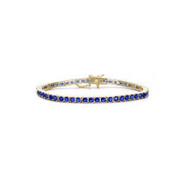 Sapphire Blue 3mm Cubic Zirconia, 14k Gold Plated over Brass Tennis Bracelet 5.5ctw