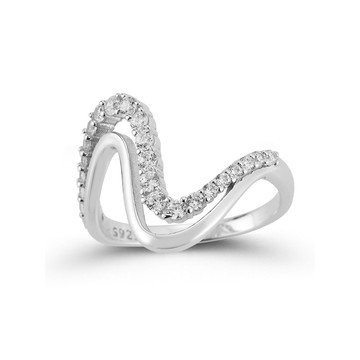 Rachel Zoe Rhodium Over Sterling Silver Cubic Zirconia Double Wave Ring