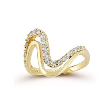Rachel Zoe 14K Yellow Gold Over Sterling Silver Cubic Zirconia Double Wave Ring