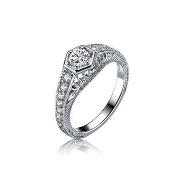Clear Cubic Zirconia, Rhodium Plated over Sterling Silver Sweet Spot Ring