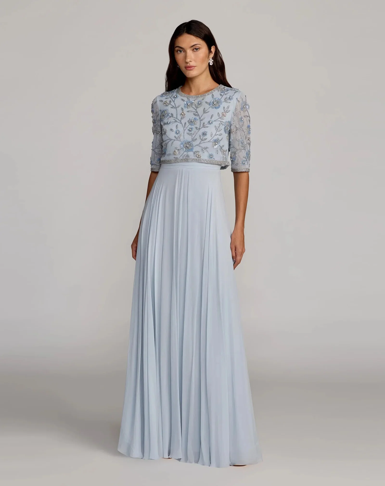 Powder Blue High Neck Embellished Chiffon...