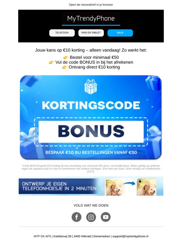 Eindigt vanavond: Ontvang €10 korting op je bestelling 🎁