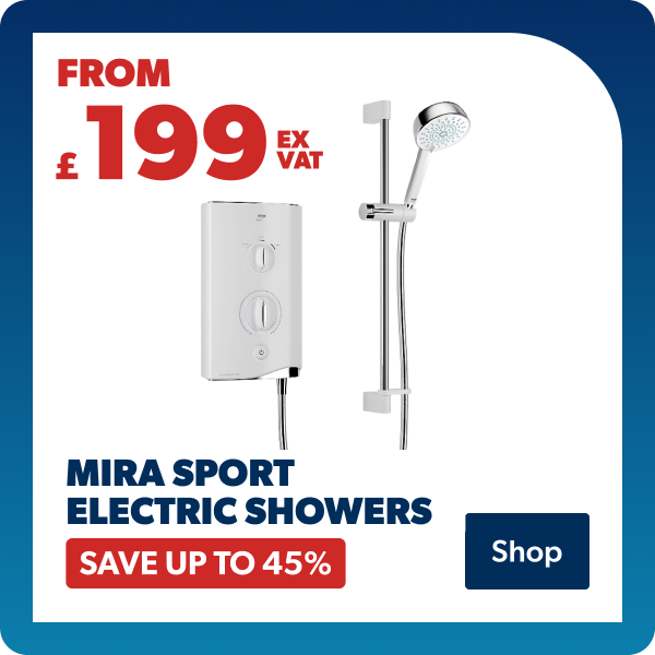 Mira Sport electric showers | From £199 Ex. VAT | Save up to 45%