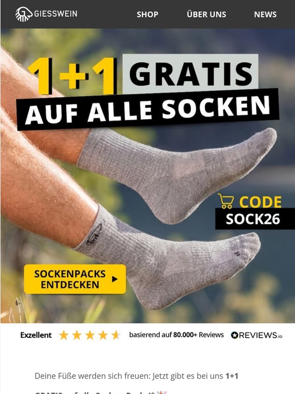 🧦 Socken-Special: 1+1 GRATIS auf alle Socken!