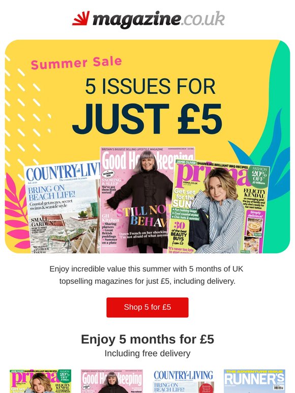 Enjoy 5 issues for £5 - delivery included