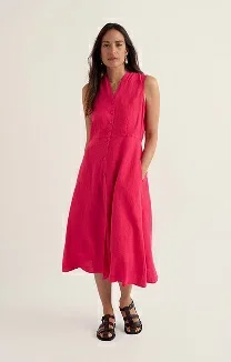 Carved Wood Linen Sleeveless Dress