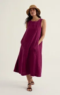 Cresting Waves Sleeveless Linen Dress