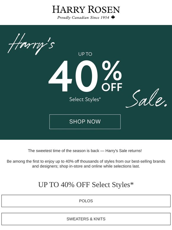 UP TO 40% OFF: Harry’s Sale Returns