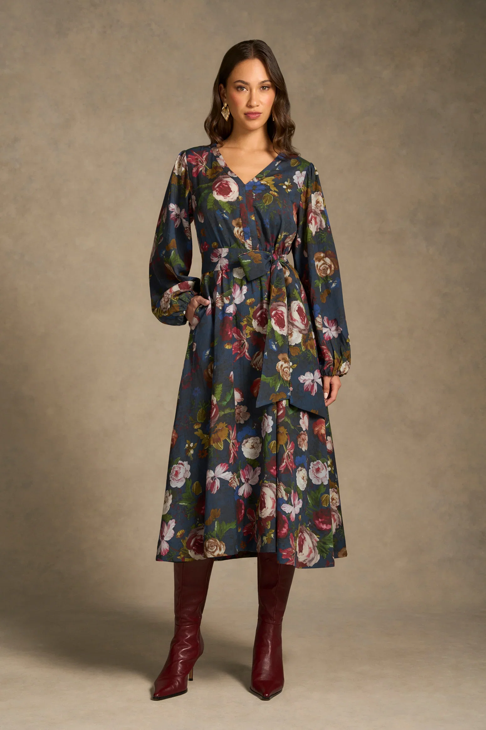 Image of Floral Midi Dress - Ink Botanic Print