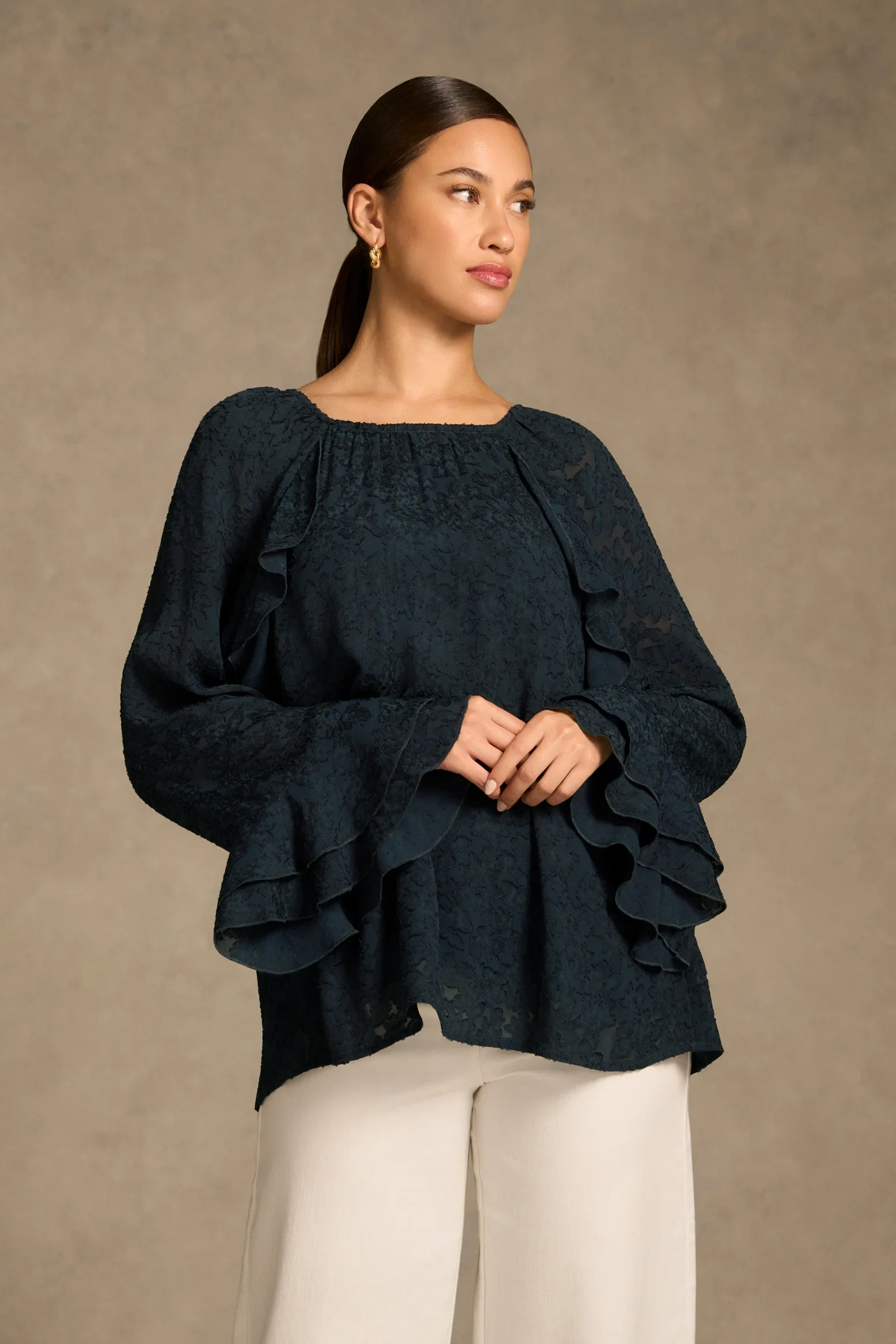 Image of Cascading Georgette Blouse - Ink