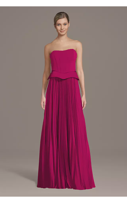 Matte Satin Pleated A-Line Basque Waist Dress