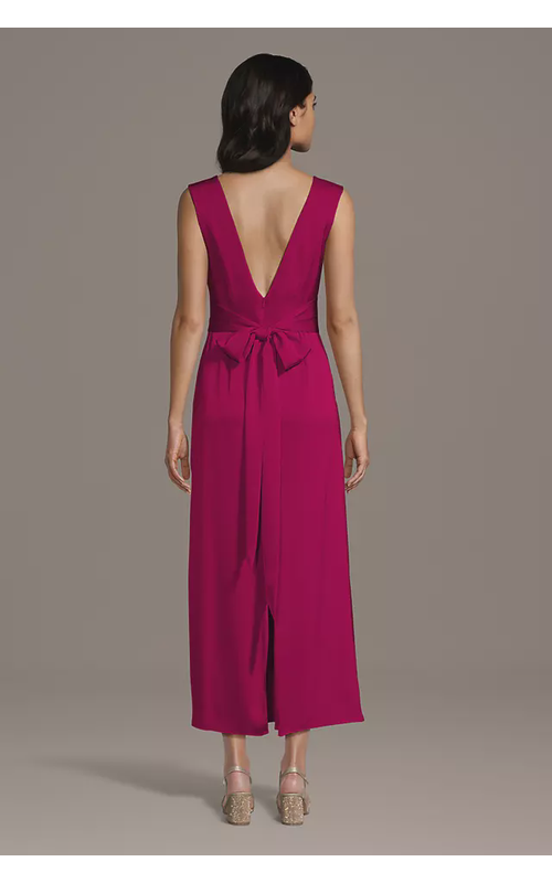 Matte Satin Boat Neck Ankle Length Sheath Dress