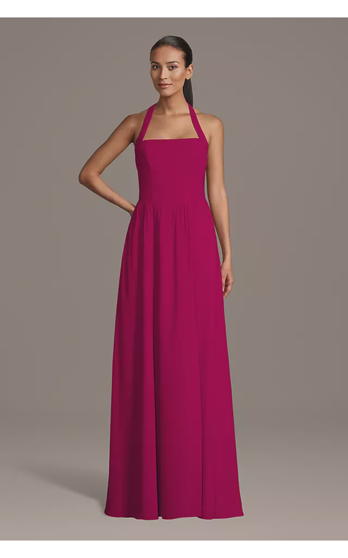 Chiffon Halter A-Line Dress with Straight Neckline