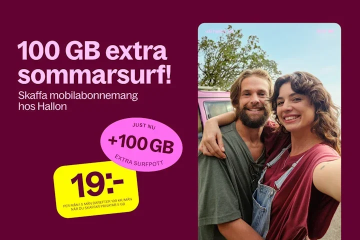 Mobilabonnemang från 19 kr/mån i 5 mån med 100 GB extra surf hos Hallon