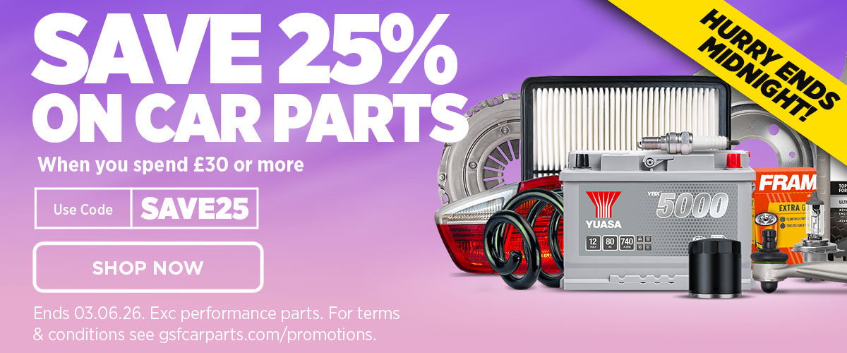 Save 25% on car parts when you spend £30 or more - Use code MAY25